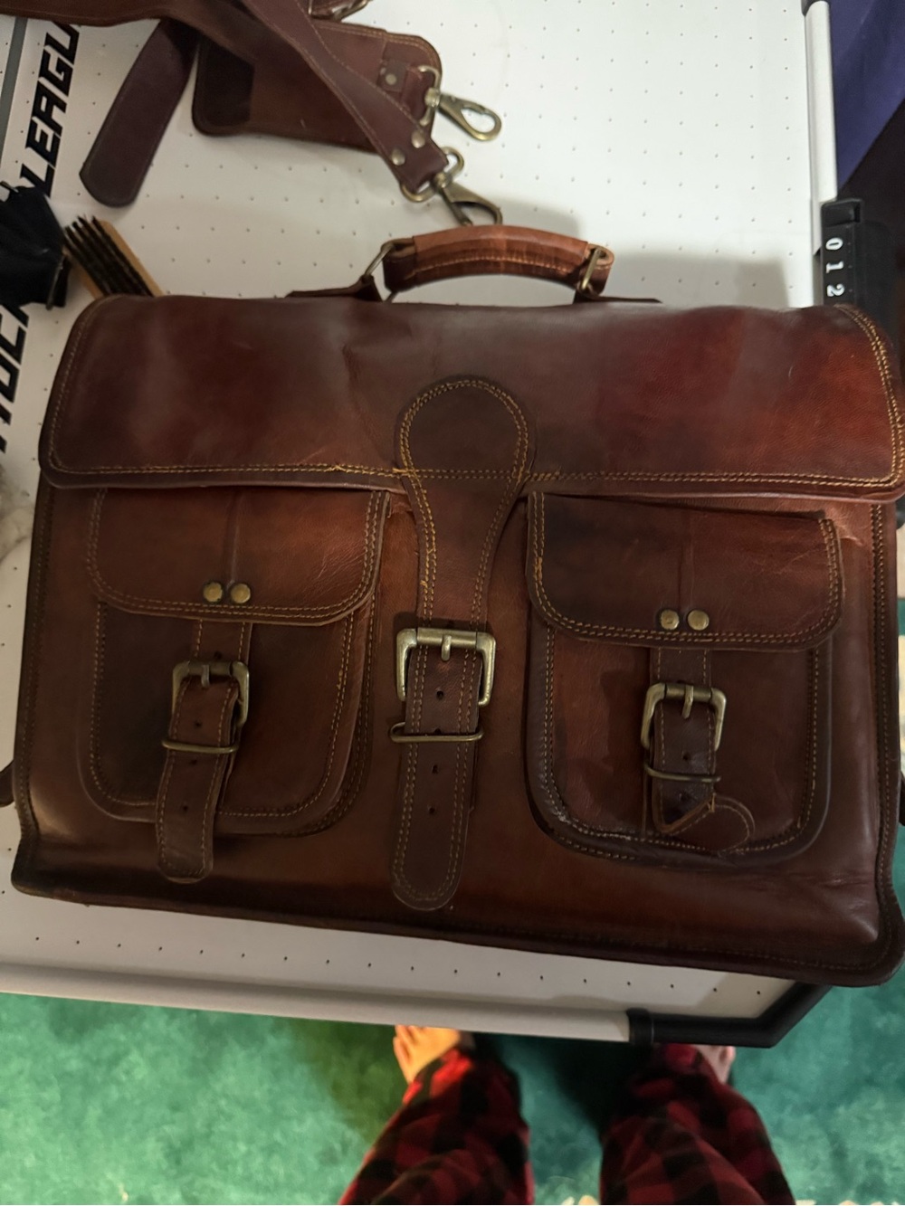 Classic Brown Leather Men's Briefcase Messenger Bag
